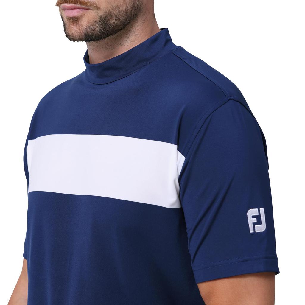 FootJoy Men's Chest Line Short Sleeve Mock Neck Shirt, Navy, Size L (FJ-S24-S23, 81775-L)