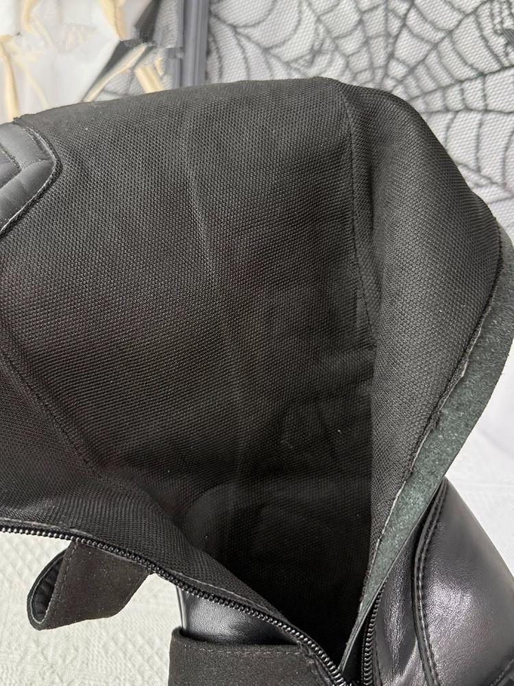 Schwarze Plateau Goth Stiefel für Damen Klobiger Absatz Schnürung Schnallenriemen Ideal für Punk/Rave Outfits Reißverschluss an der Seite Damen Trendige Mode