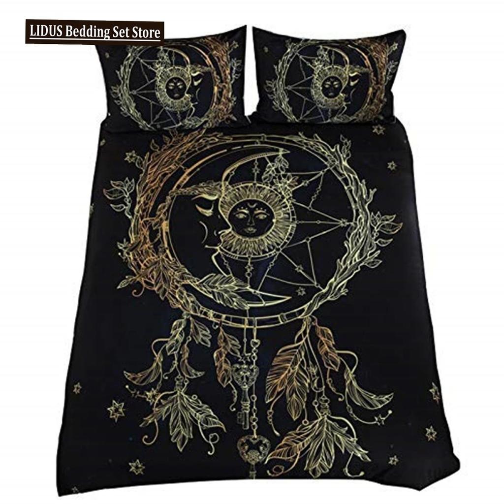 Zestaw poszwy na kołdrę Złote Słońce i Księżyc Boho Tajemniczy Kolor Dekoracja Domu Zestaw Pościeli Dorośli Prezenty Z Zamkiem Błyskawicznym Dekoracyjny Pokrowiec na Kołdrę