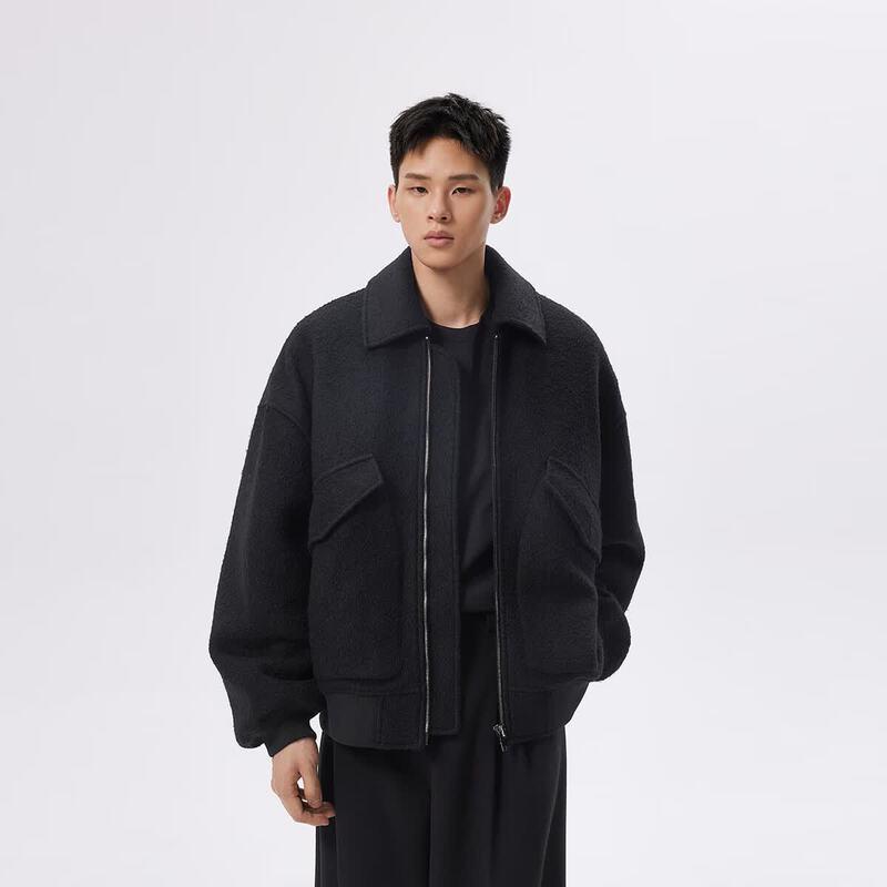 CHINISMCH Men s American Style Wool Blend Lapel Jacket XL