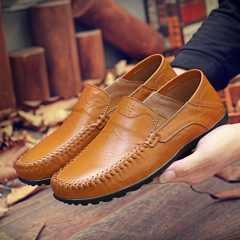 New Men Shoes Comfy Luxury Business Style Genuine Leather Mens Loafers Moccasins Italian Breathable Slip on Male Boat Shoes Plus