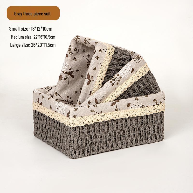 

Handmade Imitation Rattan Large Storage Basket for Desktop or Coffee Table - Ideal for Keys, Cosmetics, Snacks, and Sundries. Small