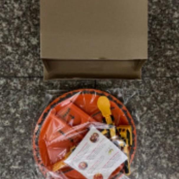 Interaktives Bulldozer & Bagger Kinderbesteck-Set - 3-teilig (Gabel, Löffel, Teller)