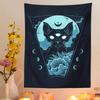 Mystical Cat Moon Tapestry Flat Print Starry Sky Floral Wall Hanging Gothic Witchy Aesthetic Decor for Bedroom  Dorm Perfect