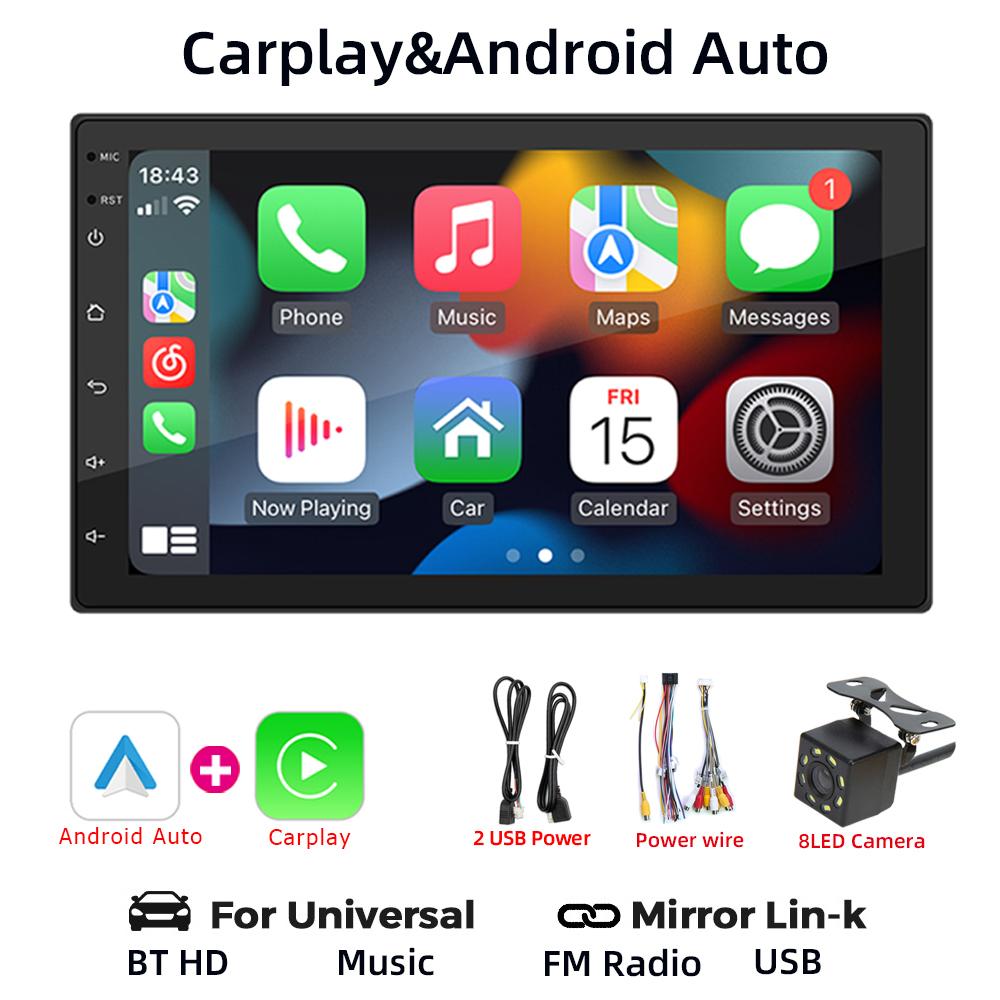 HIPPBQCC Car Radio Carplay Android Auto 7inch Multimedia Stereo Player HD Touch Screen Bluetooth 2 USB FM Mirror-Link Universal