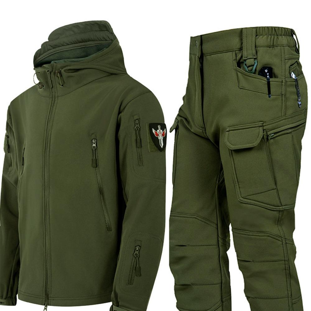 Winter Waterproof   Jackets Sets Men Outdoor Soft Shell    Jacket Suit Fleece Cargo Pant Tracksuits
