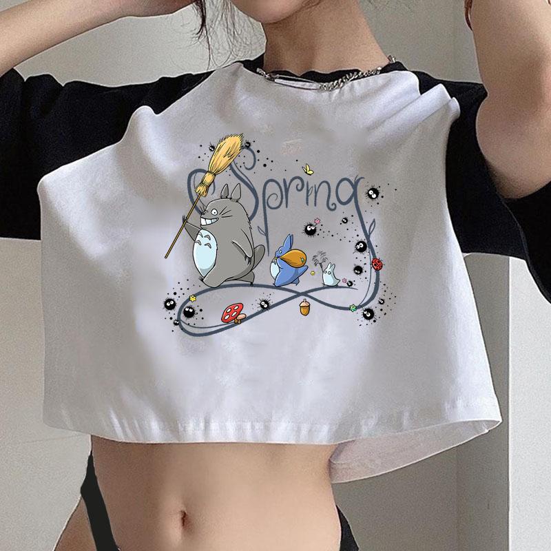 Totoro Studio Ghibli Harajuku T Shirt Women Cropped Ullzang Miyazaki Hayao Tshirt Funny Cartoon T-shirt Anime Crop Top