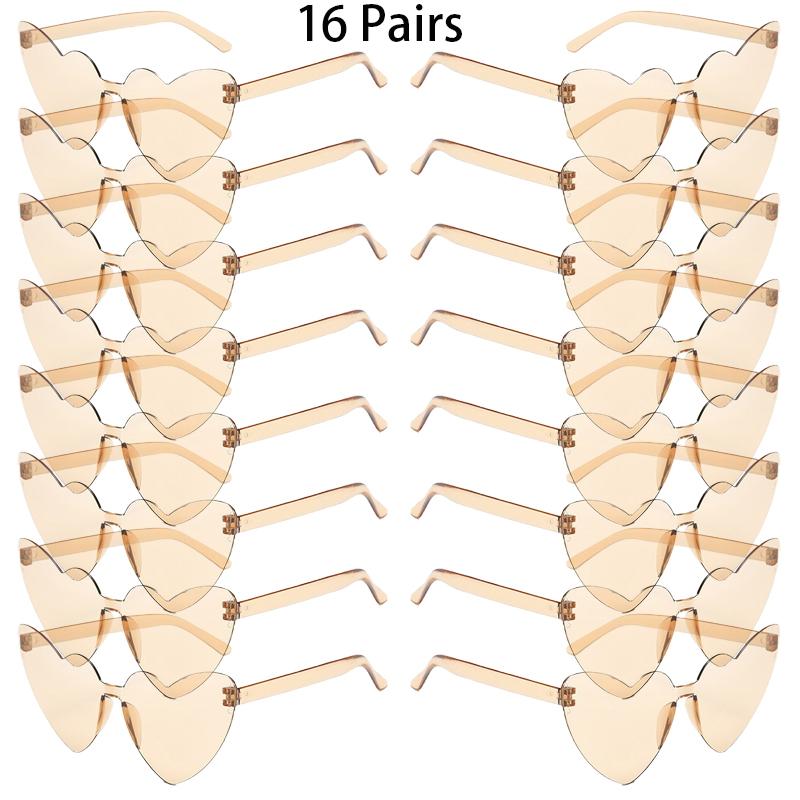 16/20 Pairs Cute Heart Shaped Sunglasses Fashion Rimless Solid Color Beach Vacation Shades Women Trendy Rave Decor Sun Glasses