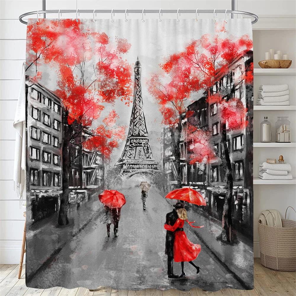 Pařížská věž Pařížská krajina Sprchové závěsy Koupelna Vodotěsný Koupelnový závěs Polyesterová tkanina Vana Koupelnový závěs 180*180cm