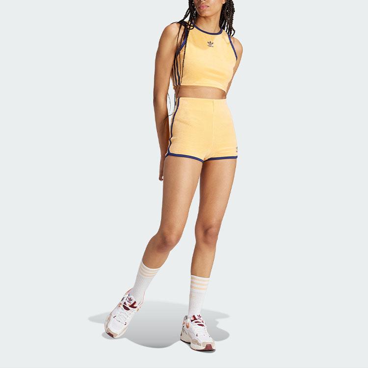 adidas Originele Terry Shorts Gestreept Print Klein Logo Strakke Casual Shorts Dames Shorts Licht-Oranje-Geel JG8060