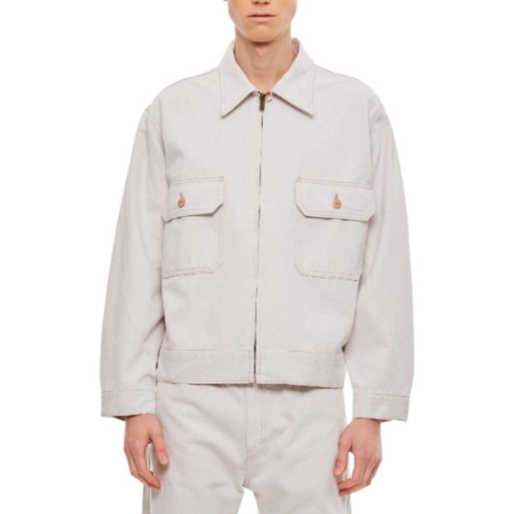 Levis Lmc High-End Series Solid Color Polo Pocket Zipper Long Sleeve Loose Jacket Men Jackets White A2195-0001
