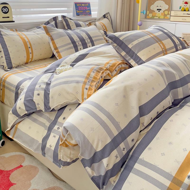 Class A Maternal And Infant Grade Small Fresh Pure Abraded Four-Piece Set Skin-Friendly Bed Sheet Washed Cotton Quilt Cover Student Dormitory 3Pcs Set