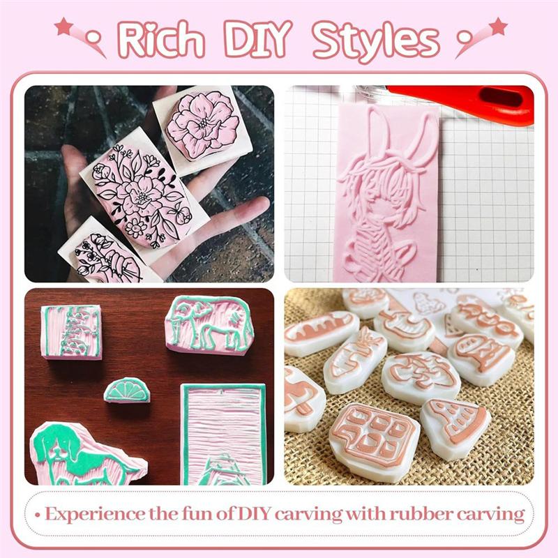 M-Modern-Pink Rubber Block For Stamp Maker , 4 Pack Rubber Carving Blocks , Stamp Carving Blocks With Cutter Tools , DIY Printma