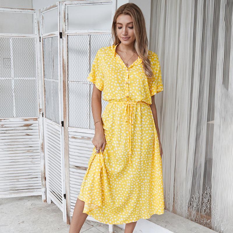 fashion women's clothing, Amazon's summer polka dot short-sleeved medium and long dress