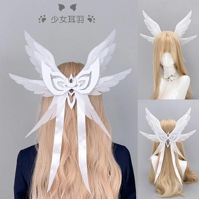 Ručně vyráběný andělský péřový vlasový doplněk do ucha Anime Cosplay Dívka Sladký styl Čelenka Sponka