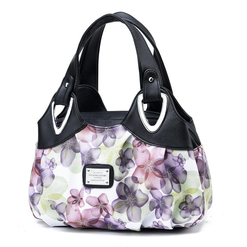 Flower Pu Leather Women Handbag Big Women's Shoulder Bags Famous Brand Design Lady Tote Handbag Colour Printing Crossbody