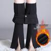 Women's Autumn/Winter Plus Size Black Velvet High Waist Slimming Micro Flare Pants