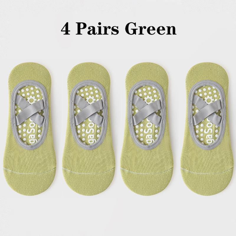4 Pairs Yoga Socks for Women Bandage Pilates Non-Slip Grip Socks Backless Breathable Fitness Sports Ballet Dance Floor Socks