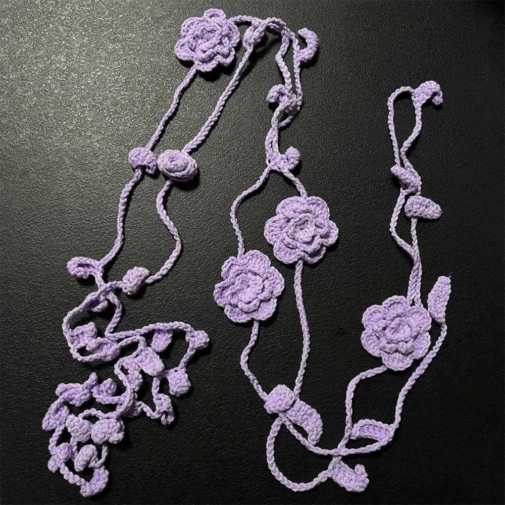 Crocheting Rose Flower Neck Chain Decoration Multicolor Rose Scarf Y2k Rose Necklace Girl