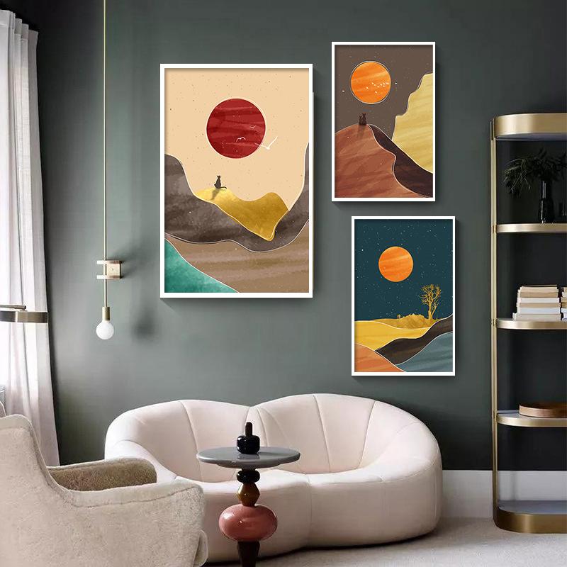 

Современный скандинавский абстрактный пейзаж, холст, картина, восход солнца, скандинавский постер, принт, настенные художественные фотографии, декор для гостиной