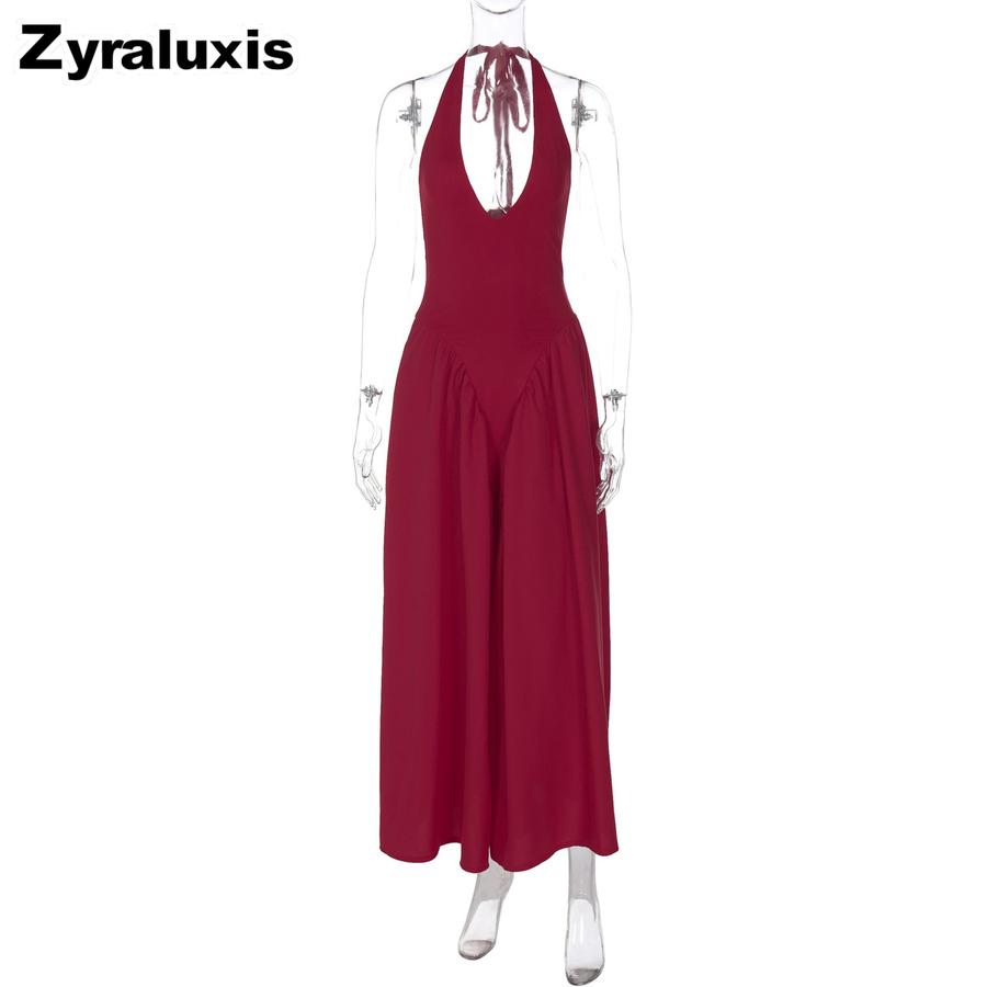 New Solid Color Sexy Deep V Hollow Out Suspender Dress Chic A-Line Skirt Midi Dress for Women