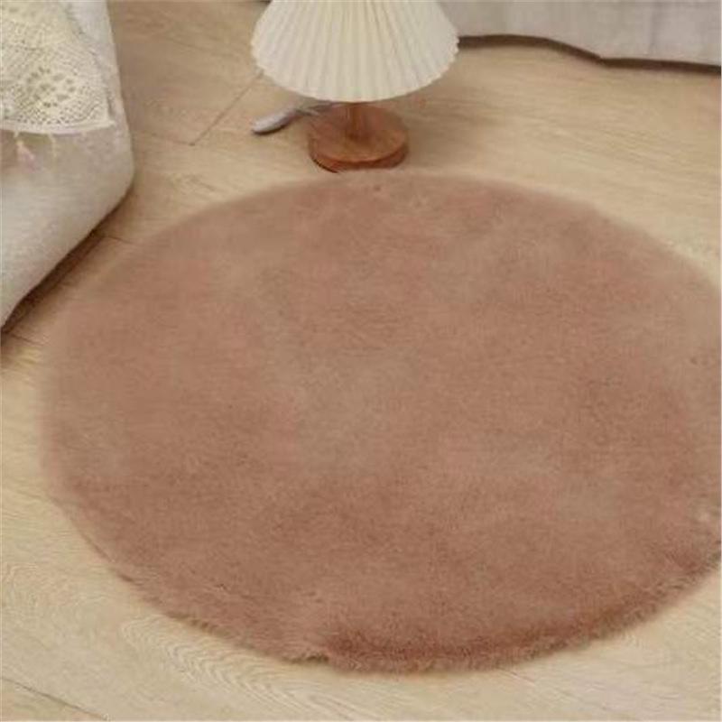 Runder Plüsch-Teppich in Kaninchenfell-Optik für Wohnzimmer, Schlafzimmer, Schminktischhocker oder Stuhlkissen