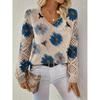 Bohemian Floral V-neck Sweater - Elegant, Long Sleeve Pullover Top