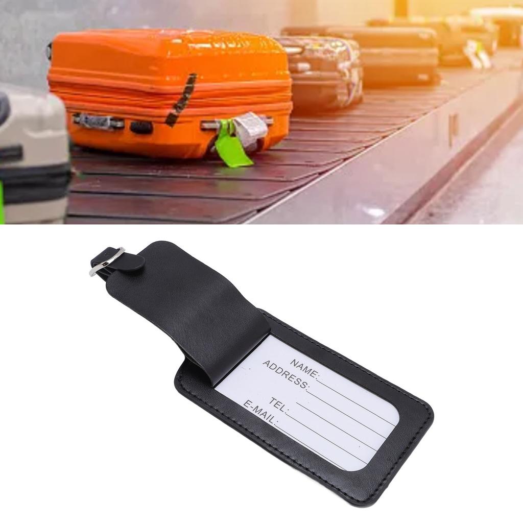 Luggage Baggage Tag Rain Proof PU Leather Soft Lock Design Stylish Luggage ID Label for Travel and Business Trip Black
