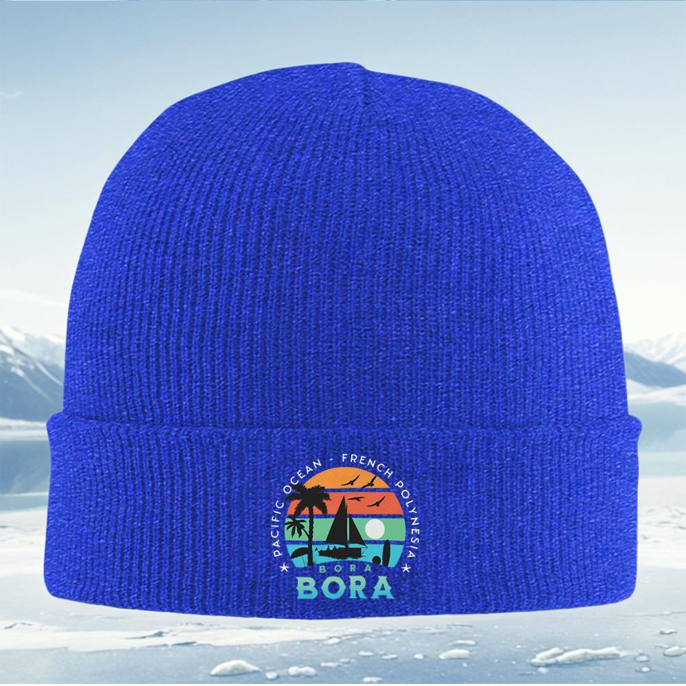 Ocean Scene Sailboat Palm Birds Sun Men Women Unisex Knitted Hat Beanie Pullover Cap Winter Thermal Warm Christmas Outdoor Cycli
