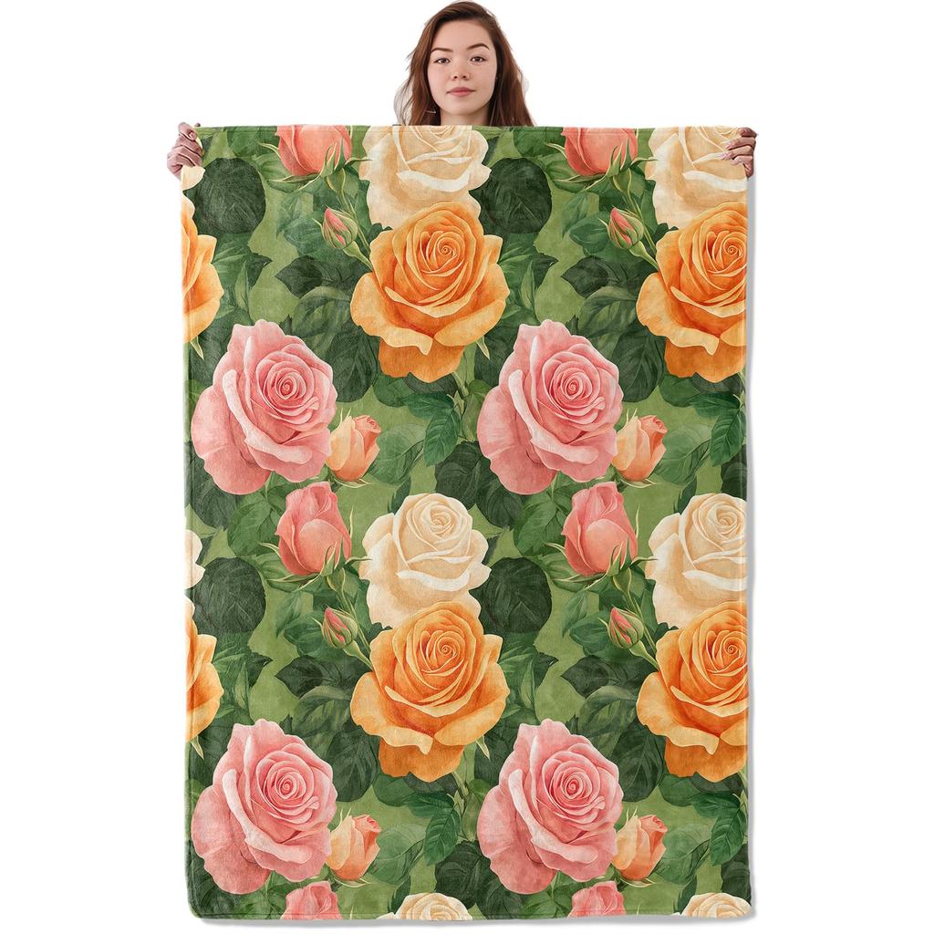 Romantic Rose Floral Blanket For Valentine's Day Gift Soft Flower Fleece Blanket for Bed Sofa Couch Chair Outdoor Travel Camping