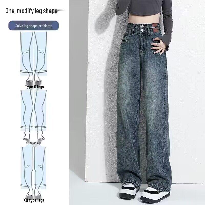 Women s High-Waisted Wide-Leg Jeans - 2025 Spring/Autumn Retro Slimming Straight-Leg Trousers XS