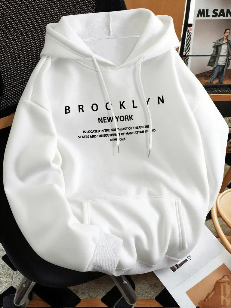 Simple and Fashionable Letter-printed Men's Fall-winter Fleece Pullover Hooded Casual Street-style Pullover Shirt