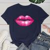 (Premium T-shirt)Hot Pink Lips Funny Summer Women T-Shirt Harajuku Print Fashion Short Sleeve Summer Casual T-Shirt Top