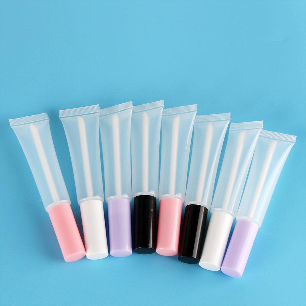 15ml Clear Squeeze Lip Gloss Tube with Brush, Slanted White Tip for Lip Glaze, Soft Long Cosmetic Packaging