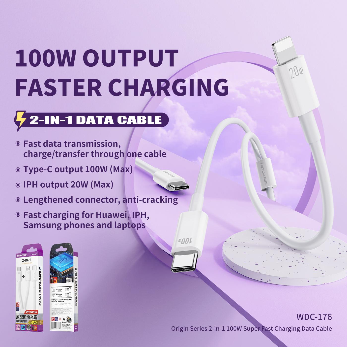 

WEKOME WDC-176 Origin Series Type-C to Type-C+IP Data Cable 100W Fast Charging Cord A