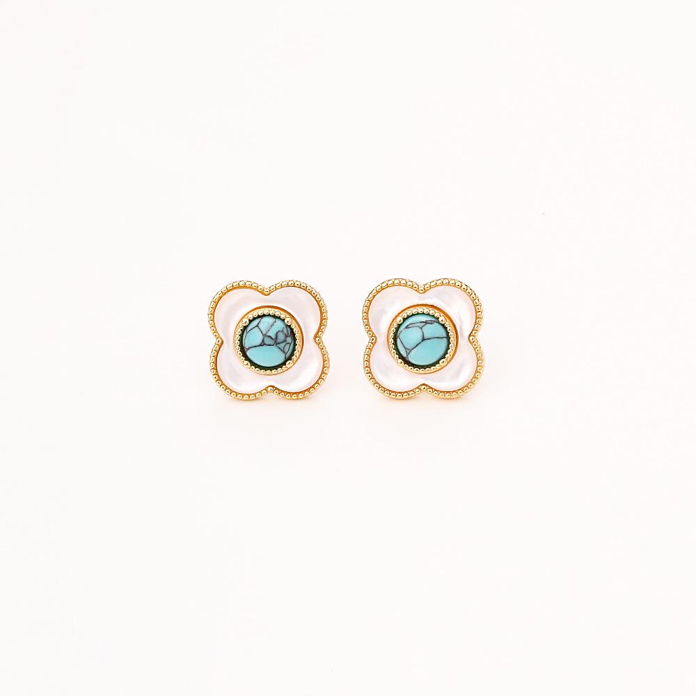 Chinese Style Turquoise Mother of Pearl Stud Earrings - High-End Fashion, Light Luxury, Rebellious Girl Romantic Jewelry