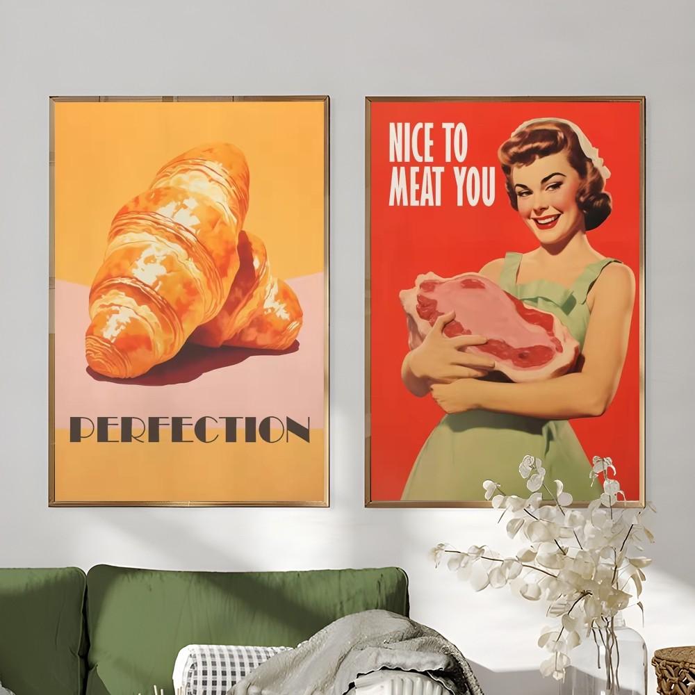 Food Croissant Pasta Meat Restaurant Poster Sticky Wall Art Printing Waterproof Home Living Bed Room Bar Aesthetic Decor