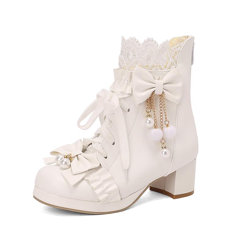 Women Goth Lolita Platform Boots Chunky High Heels Ankle Boots Lace Buckle Gothic Cosplay Booties Zipper Punk Shoes