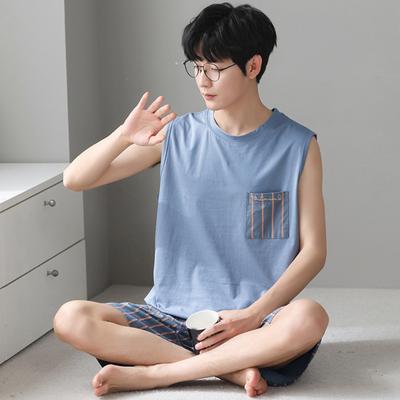 Herren Pyjama Set Rundhals Ärmellos Locker Geschnitten Weich Atmungsaktiv Schlafbekleidung Loungewear Pyjamas