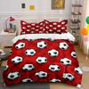 Red Background Soccer Ball Pattern 3Pcs Bedding Set Soft Microfiber Bed Sheet Pillowcase Set For Kids Football Fans Room Decor