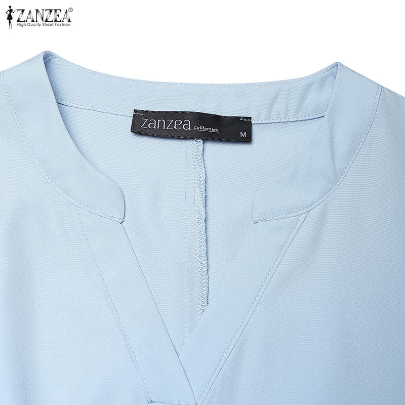 ZANZEA Women Casual V-Neck Solid Color 3/4 Sleeve Dress