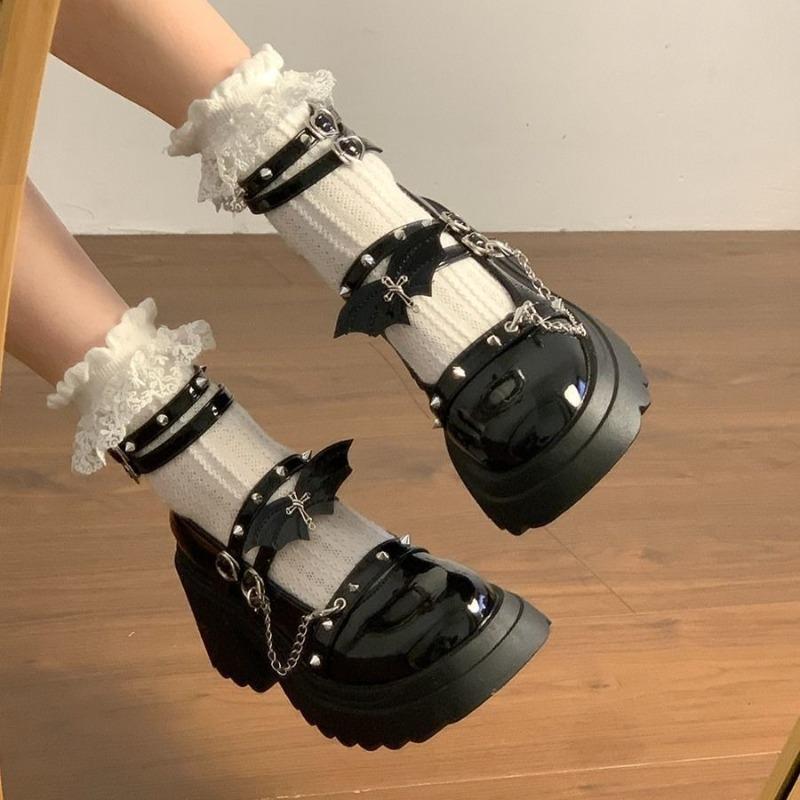 Fashion Women Platform Mary Jane Shoes Lady Fashion Chain Design Thick Sole Leather Shoe Cosplay Halloween Gothic Lolita Shoes for Women