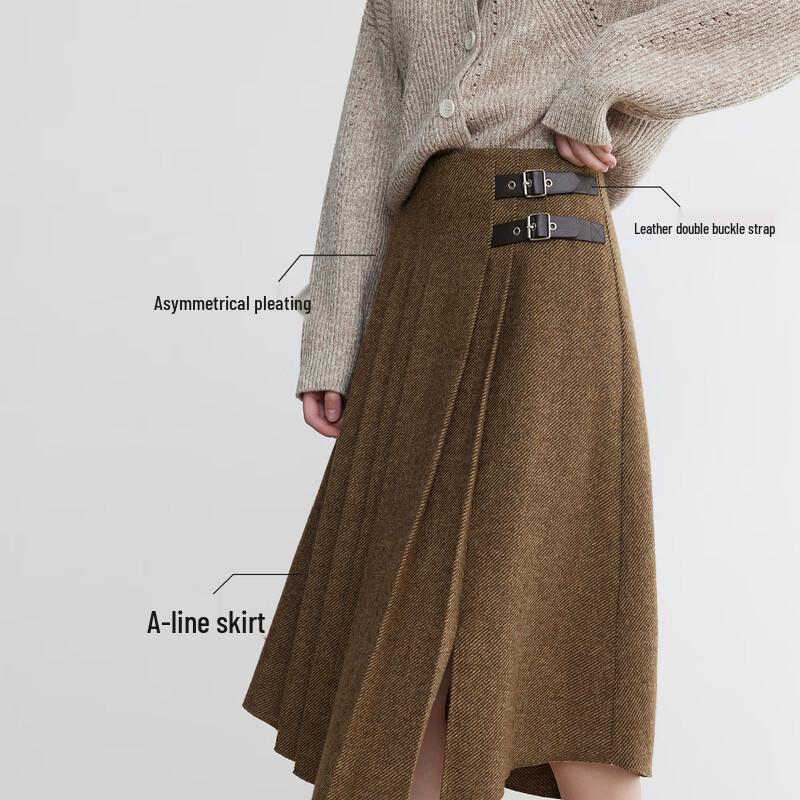 ELLE Women's Retro Wool Blend Pleated A-line Skirt