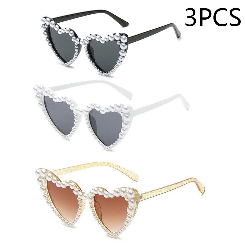 New In Luxury Fine Shimmering Love Pearl Sun Glasses Women Heart Glasses Casual Bling Sunglasses Lentes  Mujer