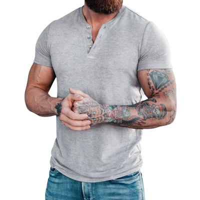 Sommer Lässiges, einfarbiges, kurzärmeliges Rundhalspullover-Henley-Shirt für Herren mit Knopfleiste