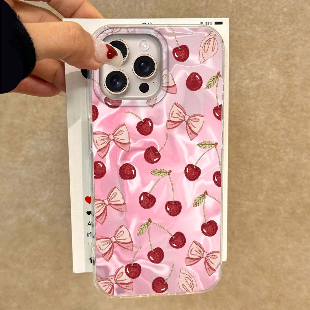Summer Cherry Fruit Women Water Texture Phone Case for Iphone 16 15 14 7 8 Plus 13 11 12 Pro Max X XS XR SE 2022 2020 16e Cover