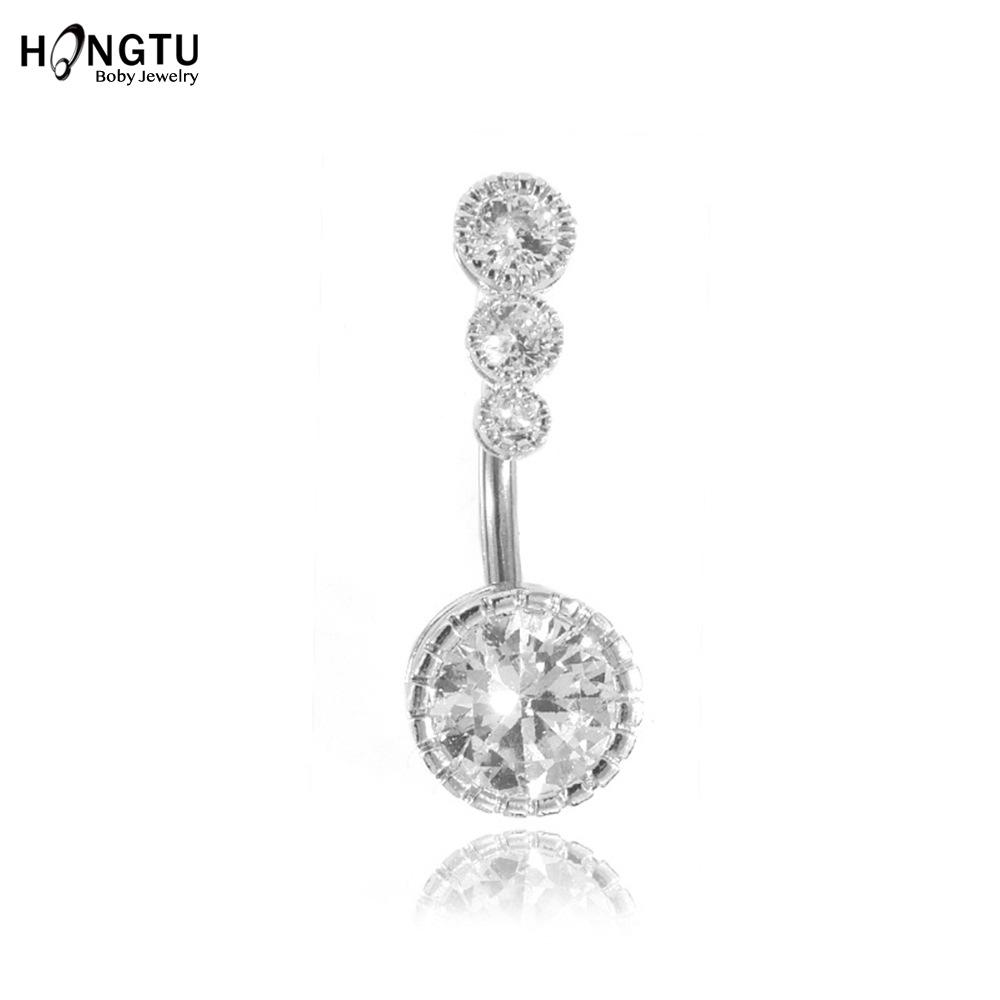 Navel Crystal Heart Bar Belly Button Ring 316l Surgical Steel Cz Body Jewellery