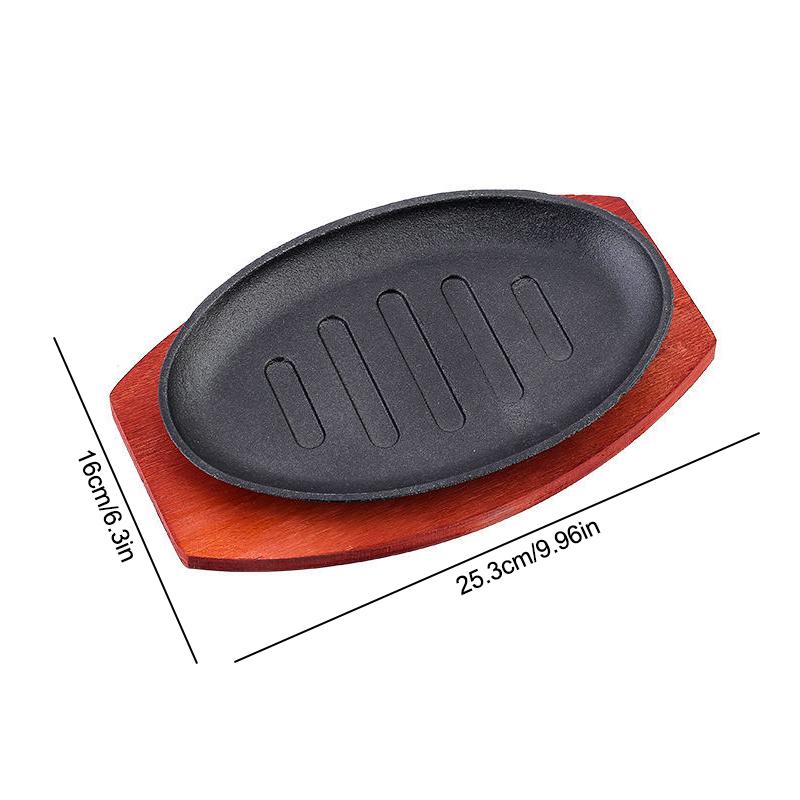 Bbq Grilled Plate Round Gousehold Baking Raosting Pan Wooden Tray Kitchen Pan Korean Cast Iron Barbecue Pot Fried Striped Steak