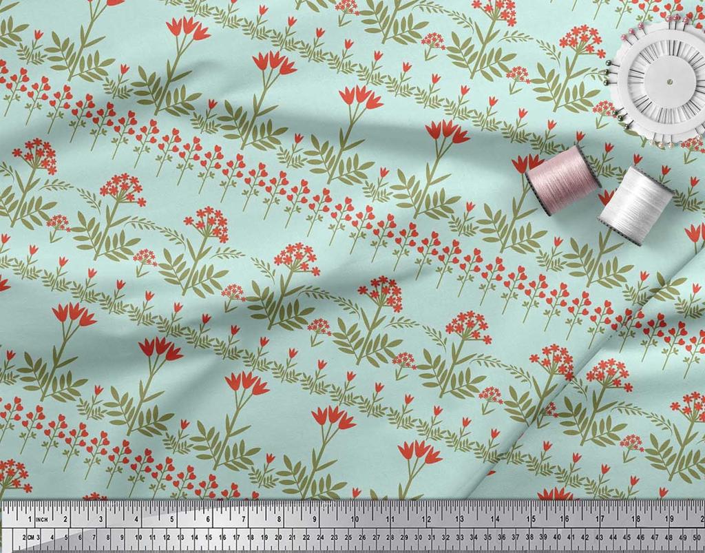 Soimoi Cotton Cambric Fabric Leaves & Floral Artistic Print Fabric by the Metre 42 Inch