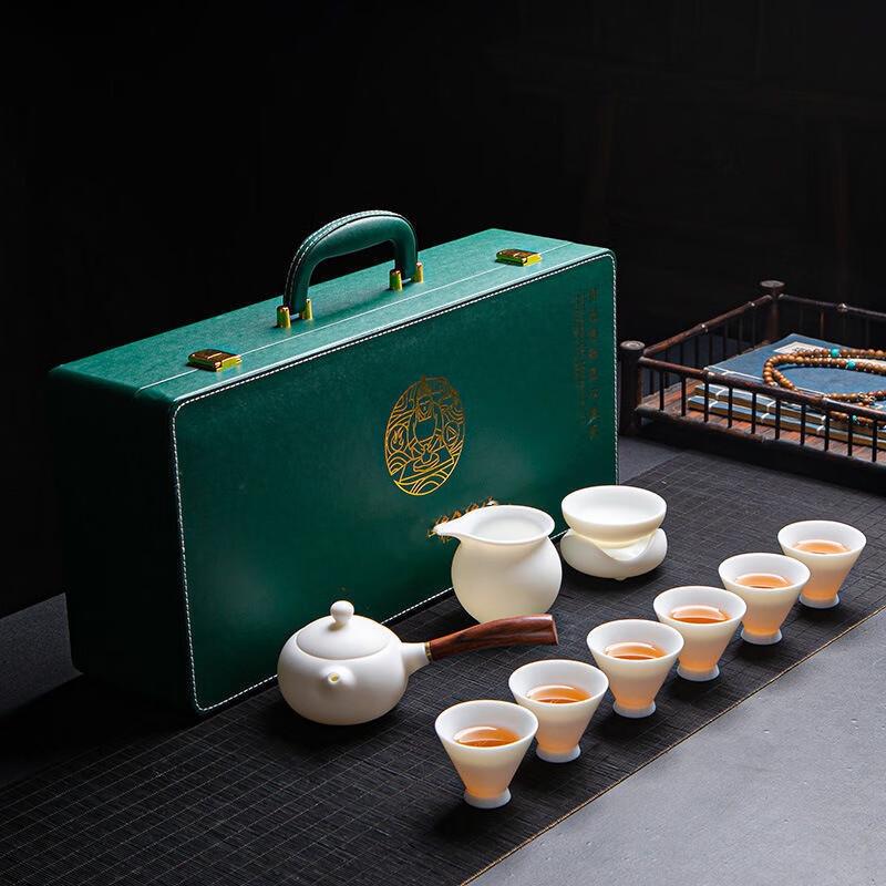 JANLA Mutton Fat Jade White Porcelain Side Handle Kung Fu Tea Set
